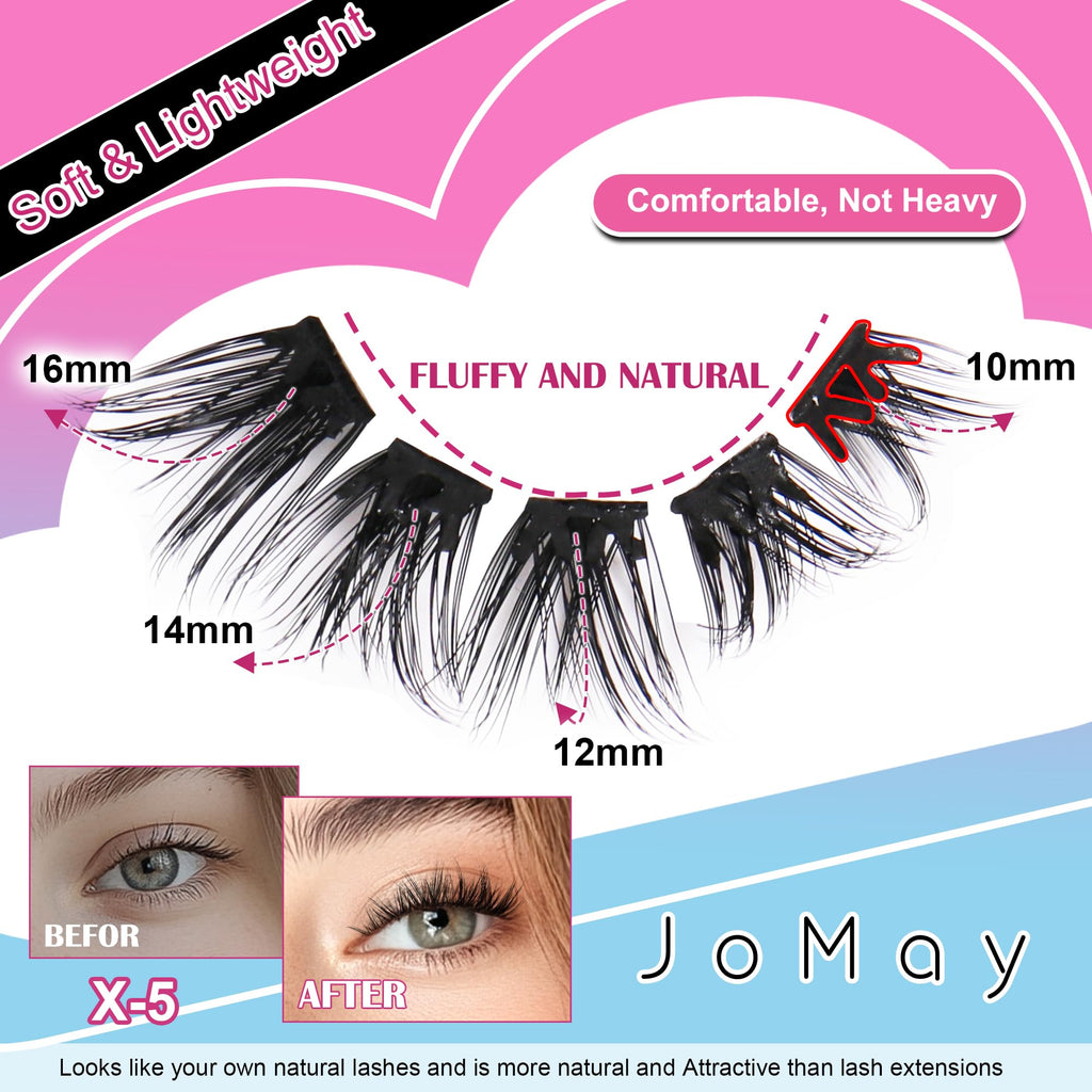 MJJOMAY JoMay Self-Adhesive Eyelashes – Glueless, Pre-Glued Kit, 48pcs, 10–16mm, D Curl for Beginners