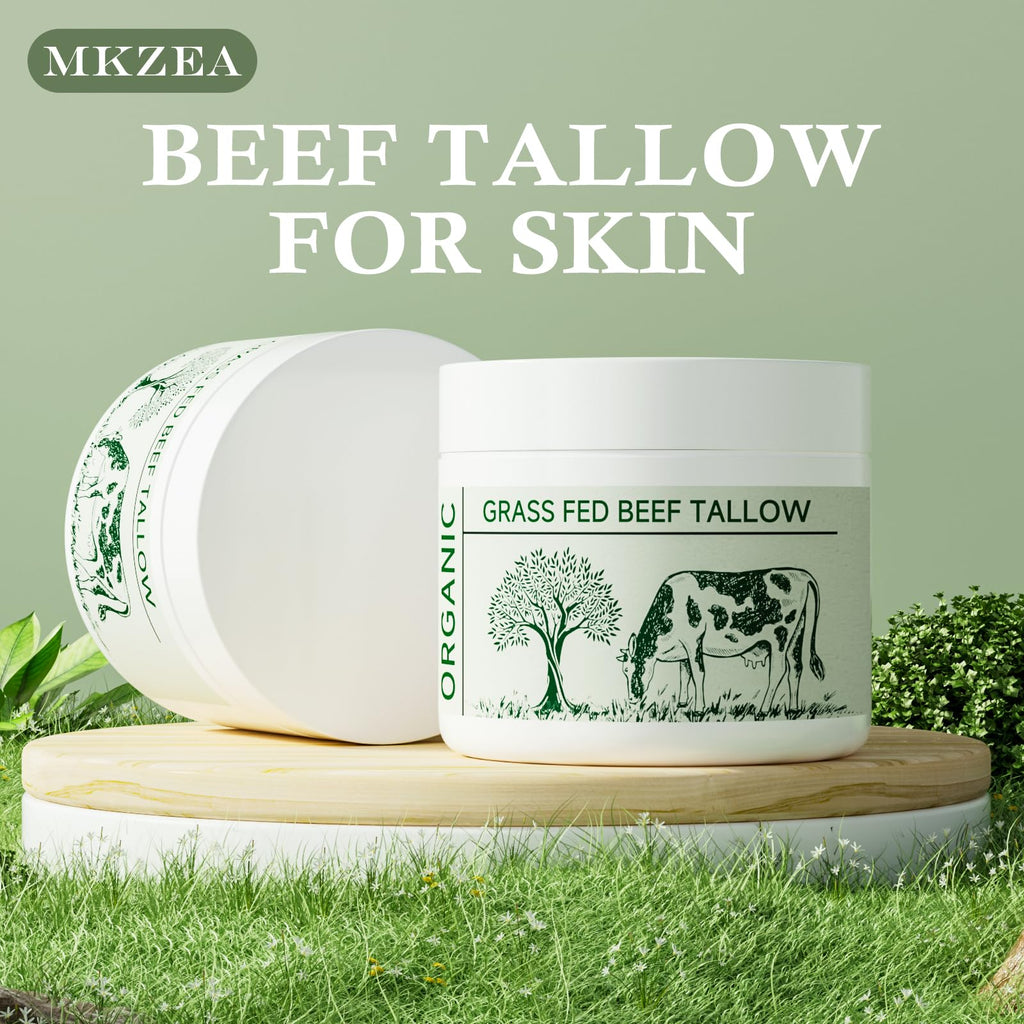 mkzea Beef Tallow Moisturizer for Dry Skin – Unscented, Grass-Fed Whipped Tallow Cream (4-Pack)
