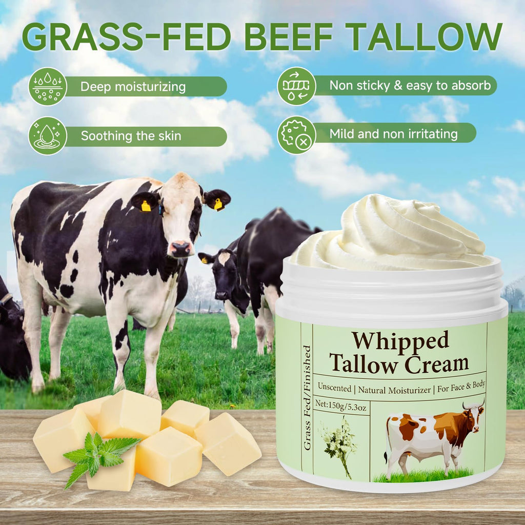 mkzea Beef Tallow for Skin – Grass-Fed Whipped Tallow Balm (2 Pack)