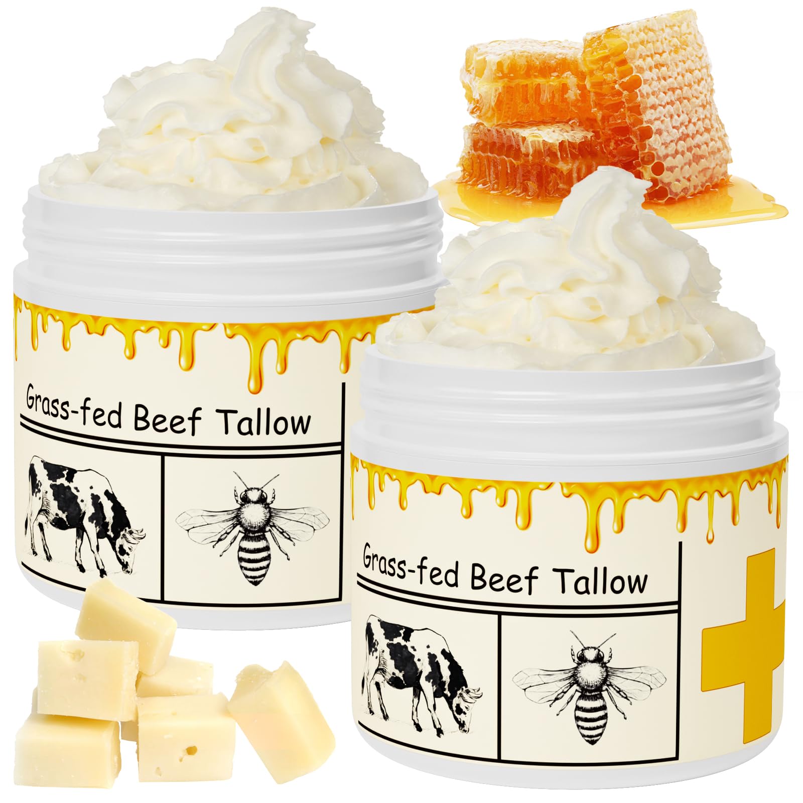 mkzea Grass-Fed Beef Tallow with Raw Honey – Whipped Skin Balm, 2 Pack