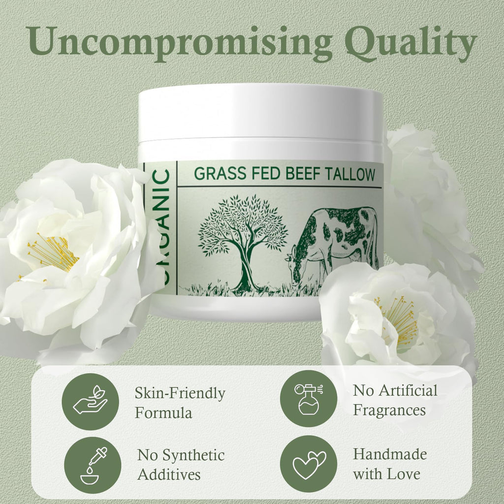 mkzea Beef Tallow Moisturizer for Dry Skin – Unscented, Grass-Fed Whipped Tallow Cream (4-Pack)