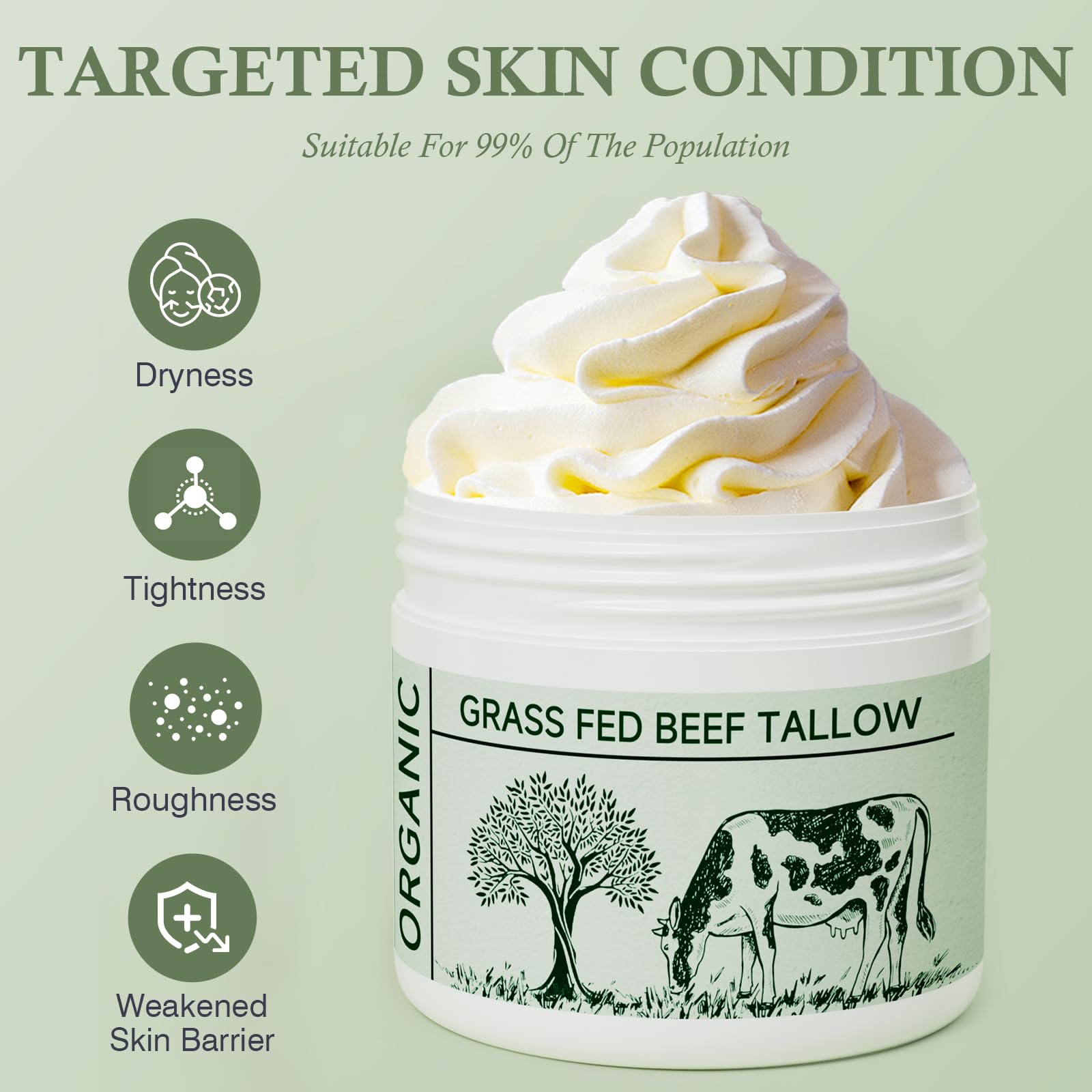 mkzea Beef Tallow Moisturizer for Dry Skin – Unscented, Grass-Fed Whipped Tallow Cream (4-Pack)
