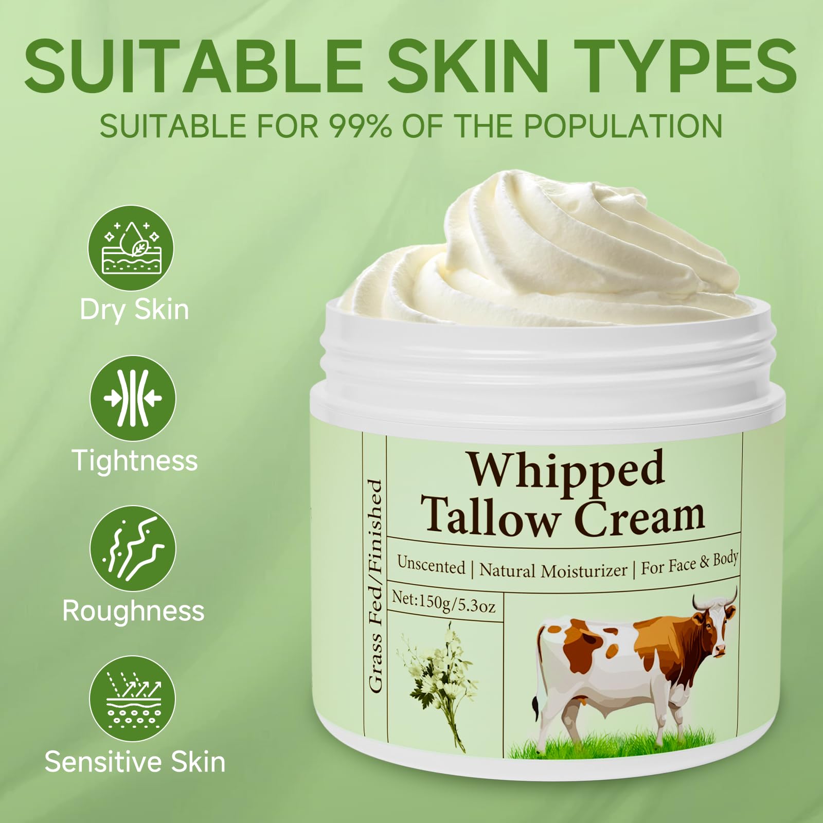 mkzea Beef Tallow for Skin – Grass-Fed Whipped Tallow Balm (2 Pack)
