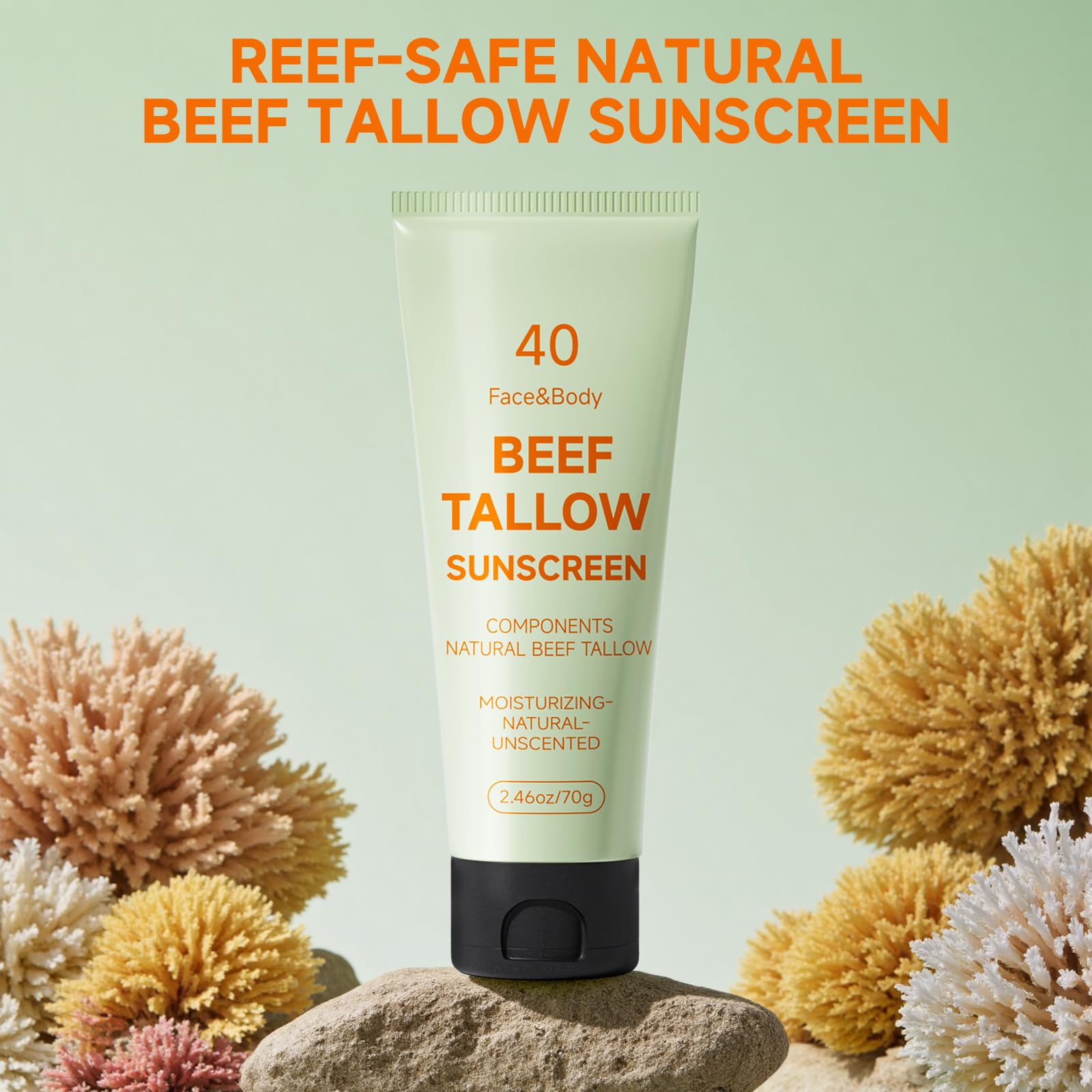 MKZEA Tallow Sunscreen – Reef Safe Travel Sunblock for Face & Body, Grass-Fed Natural, 2-Pack