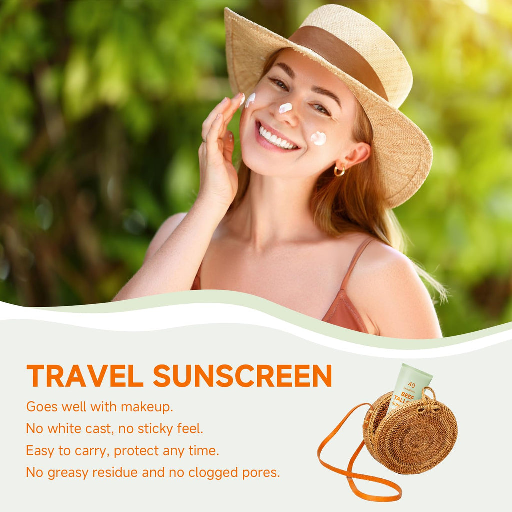 MKZEA Tallow Sunscreen – Reef Safe Travel Sunblock for Face & Body, Grass-Fed Natural, 2-Pack