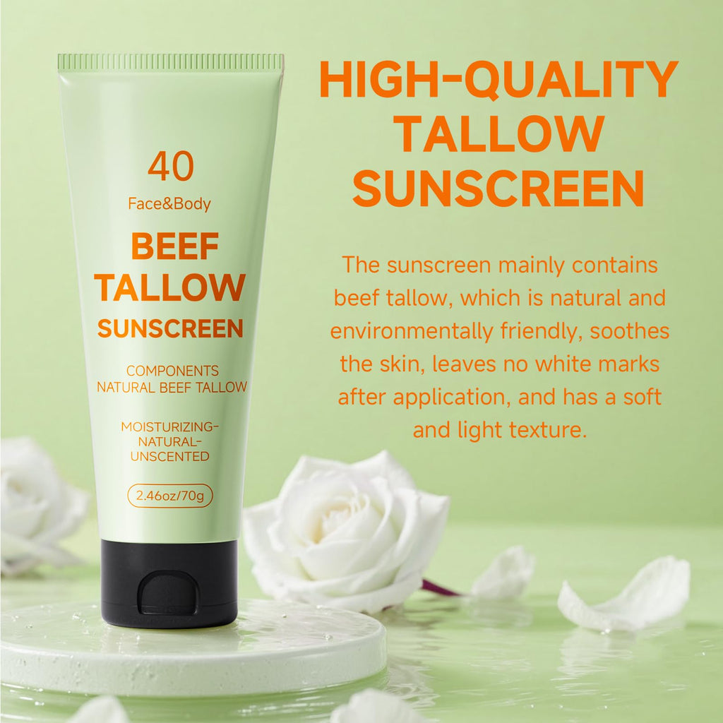 MKZEA Tallow Sunscreen – Reef Safe Travel Sunblock for Face & Body, Grass-Fed Natural, 2-Pack
