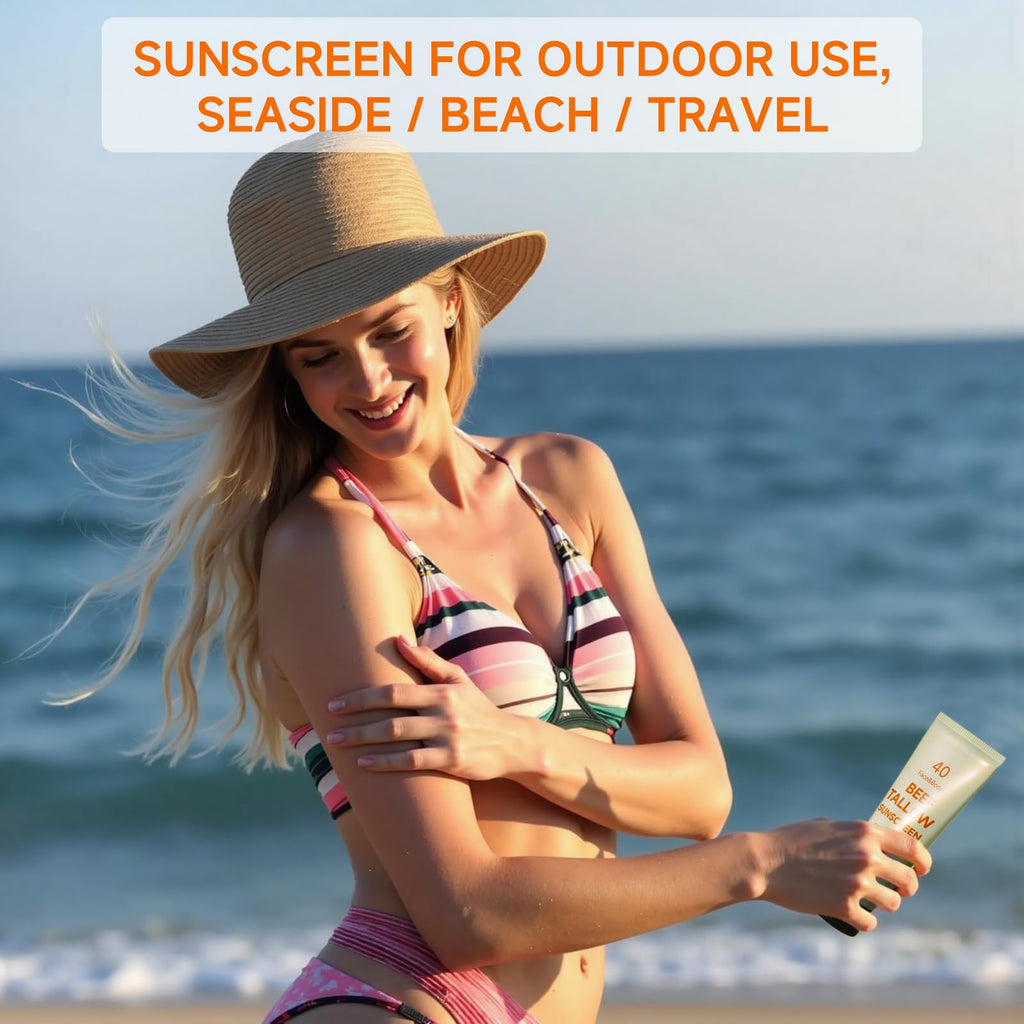 MKZEA Tallow Sunscreen – Reef Safe Travel Sunblock for Face & Body, Grass-Fed Natural, 2-Pack