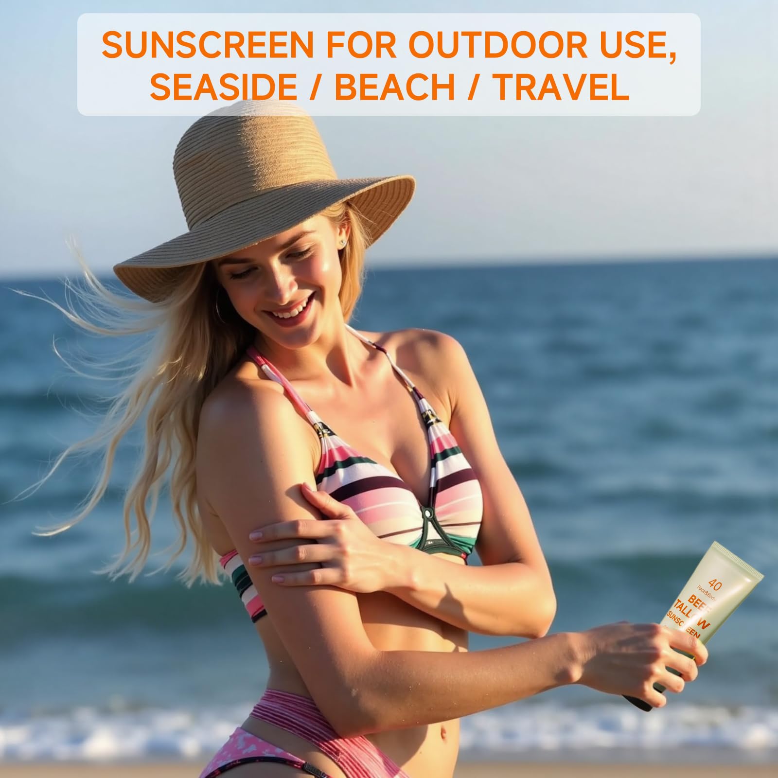 MKZEA Tallow Sunscreen – Reef Safe Travel Sunblock for Face & Body, Grass-Fed Natural, 2-Pack