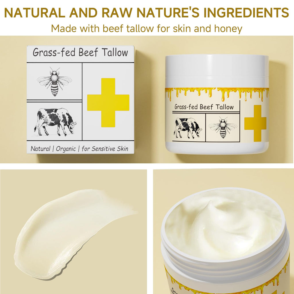 mkzea Grass-Fed Beef Tallow with Raw Honey – Whipped Skin Balm, 2 Pack