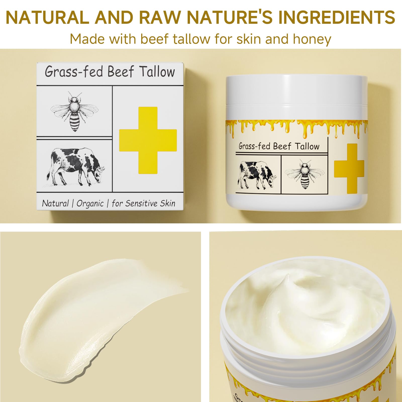 mkzea Grass-Fed Beef Tallow with Raw Honey – Whipped Skin Balm, 2 Pack