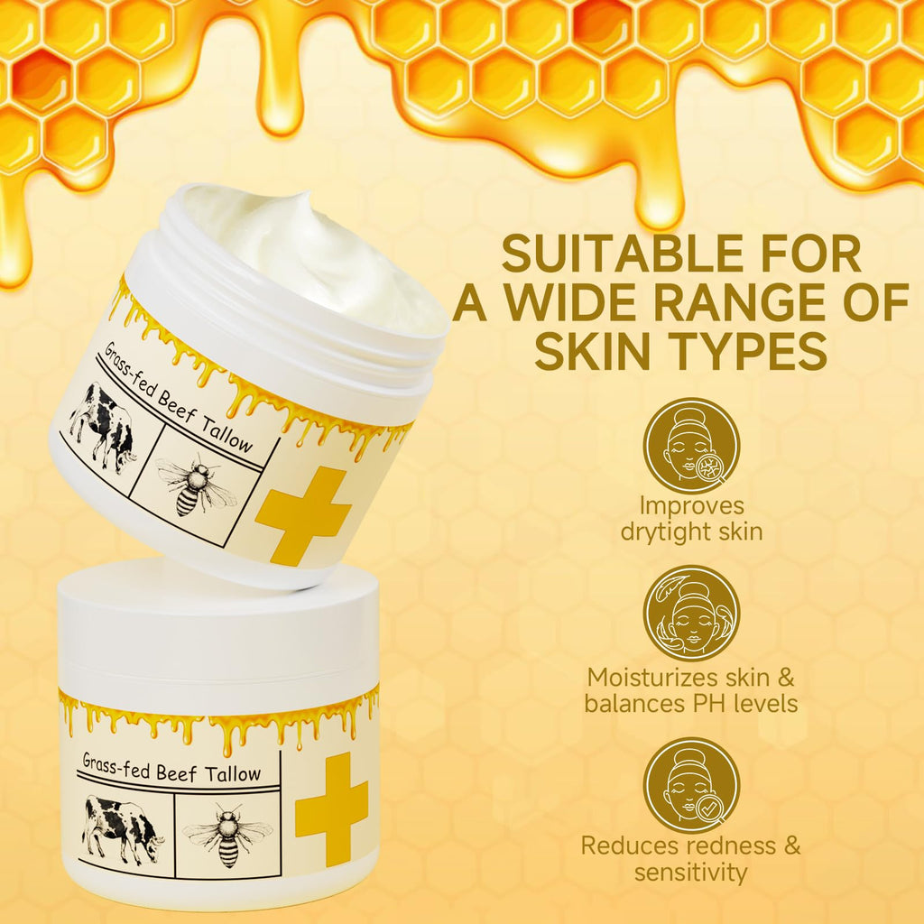mkzea Grass-Fed Beef Tallow with Raw Honey – Whipped Skin Balm, 2 Pack