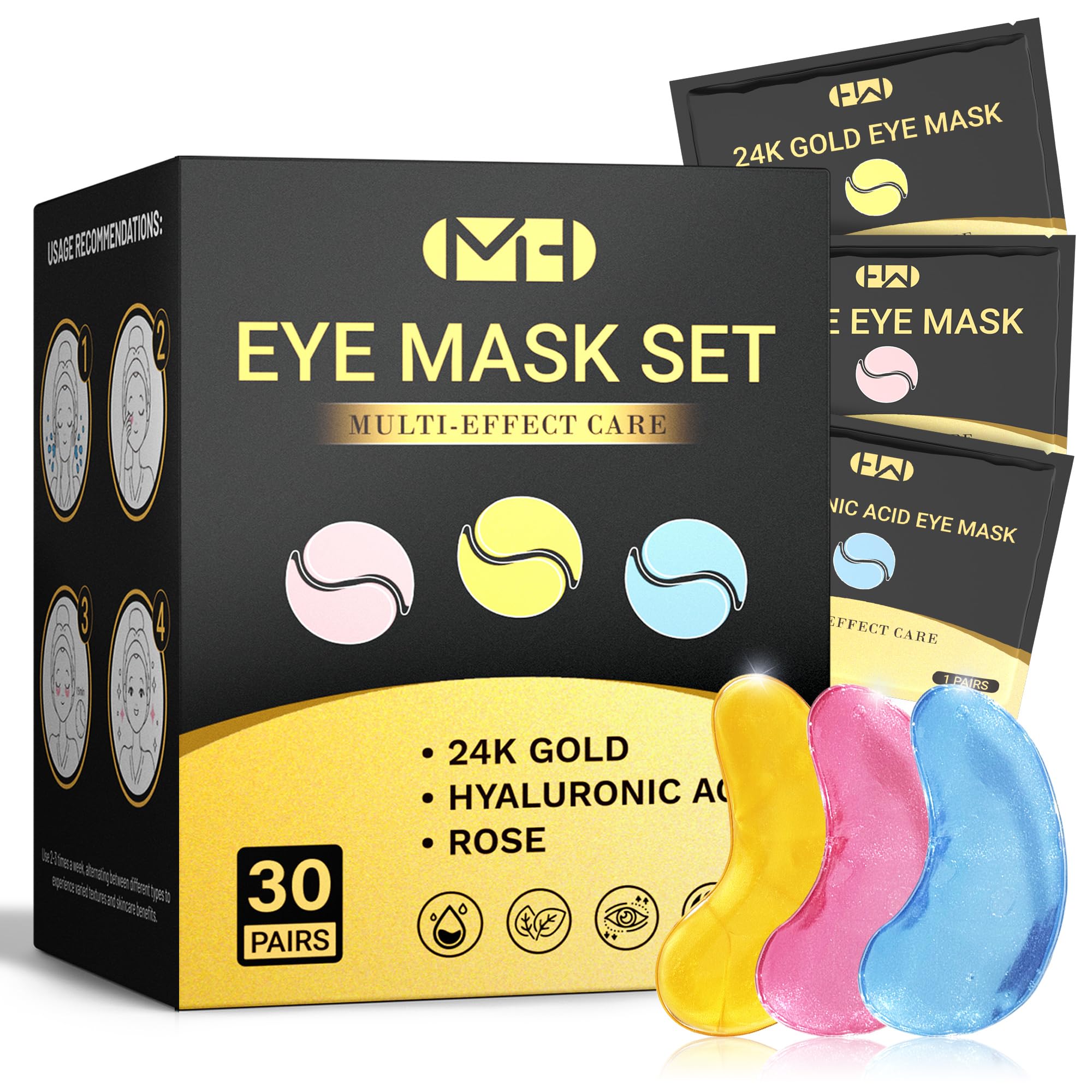 MLDWYH Under Eye Patches – 24K Gold, Hyaluronic Acid & Rose (30 Pairs)