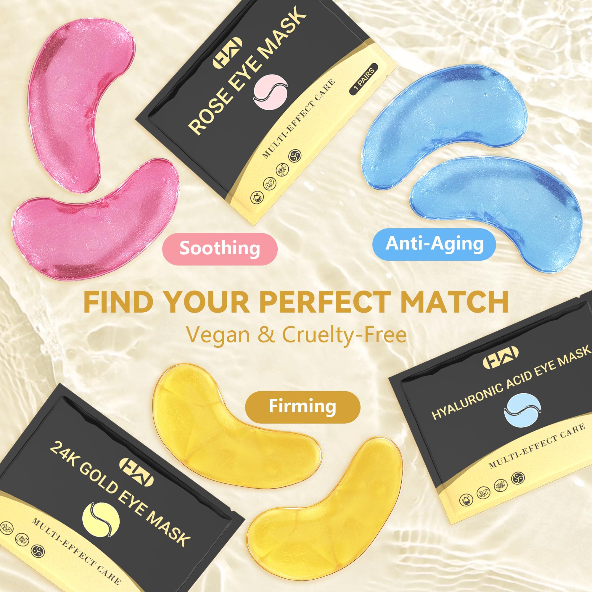 MLDWYH Under Eye Patches – 24K Gold, Hyaluronic Acid & Rose (30 Pairs)