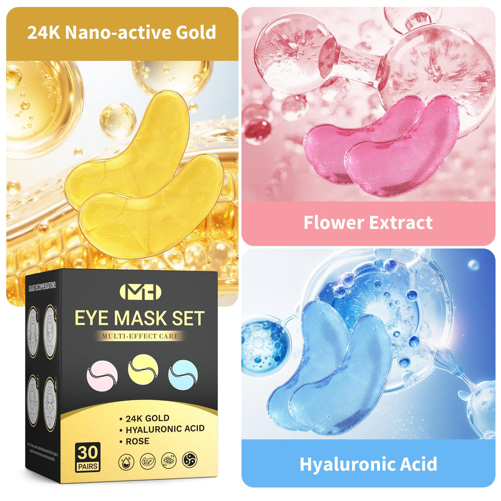 MLDWYH Under Eye Patches – 24K Gold, Hyaluronic Acid & Rose (30 Pairs)