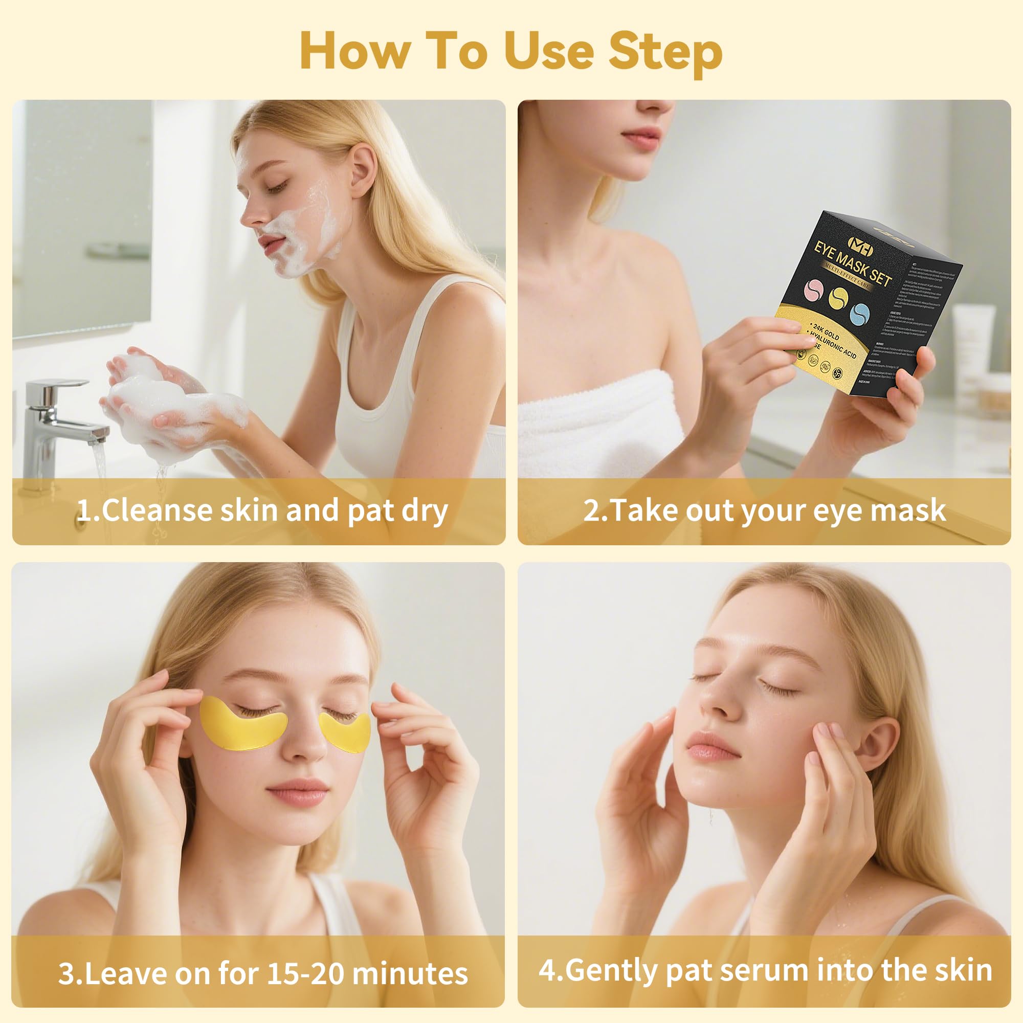 MLDWYH Under Eye Patches – 24K Gold, Hyaluronic Acid & Rose (30 Pairs)