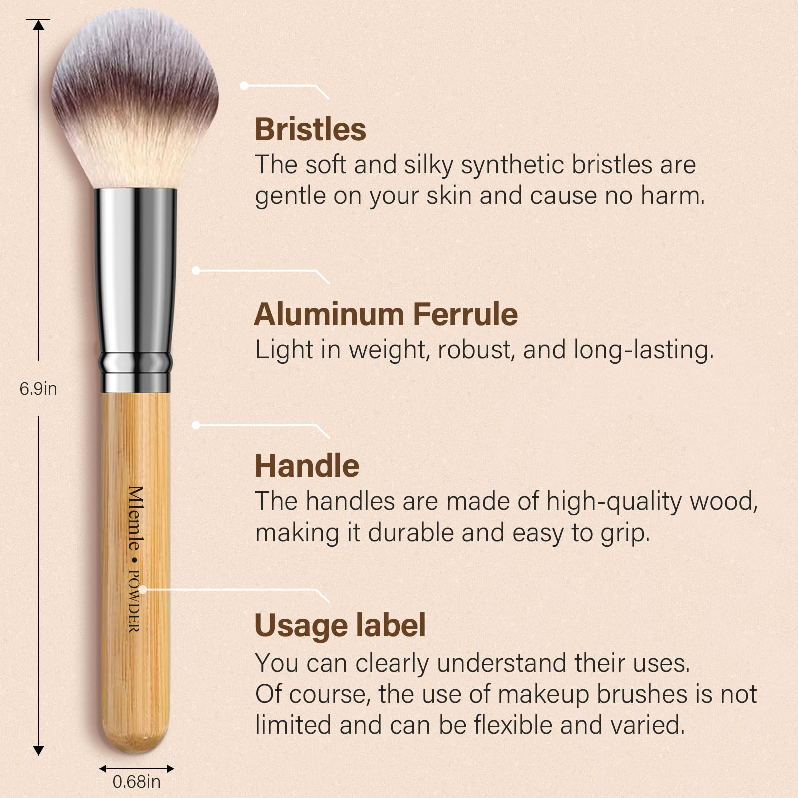Mlemle 26-Piece Makeup Brushes Set – Bamboo Handles, Sponges & Puff (A03)