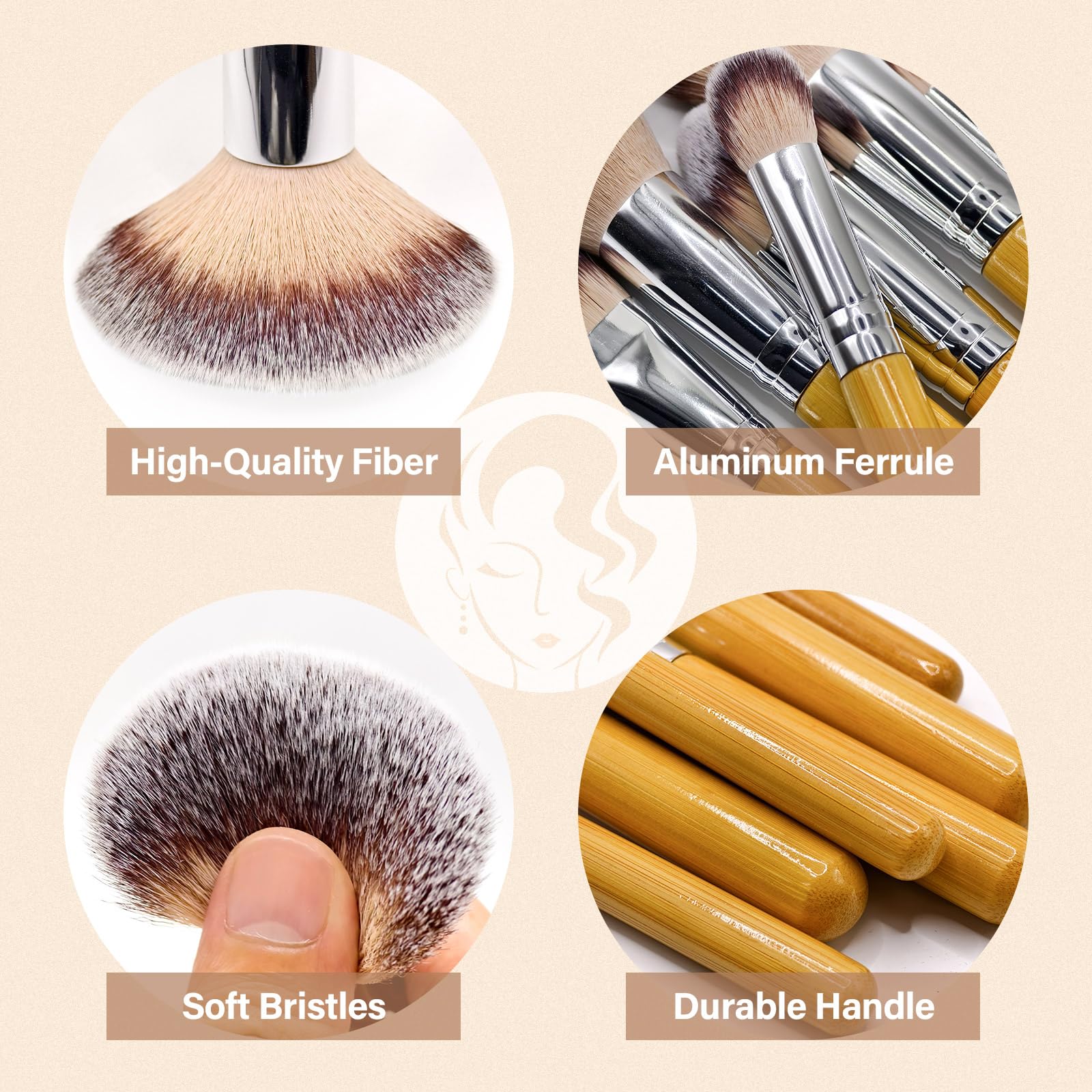 Mlemle 26-Piece Makeup Brushes Set – Bamboo Handles, Sponges & Puff (A03)