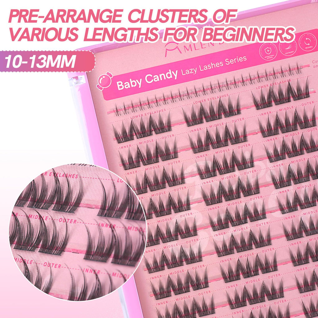 MLEN DIARY Natural C Curl Lash Clusters 10-13mm | 105pcs Wispy Candy Baby Kit