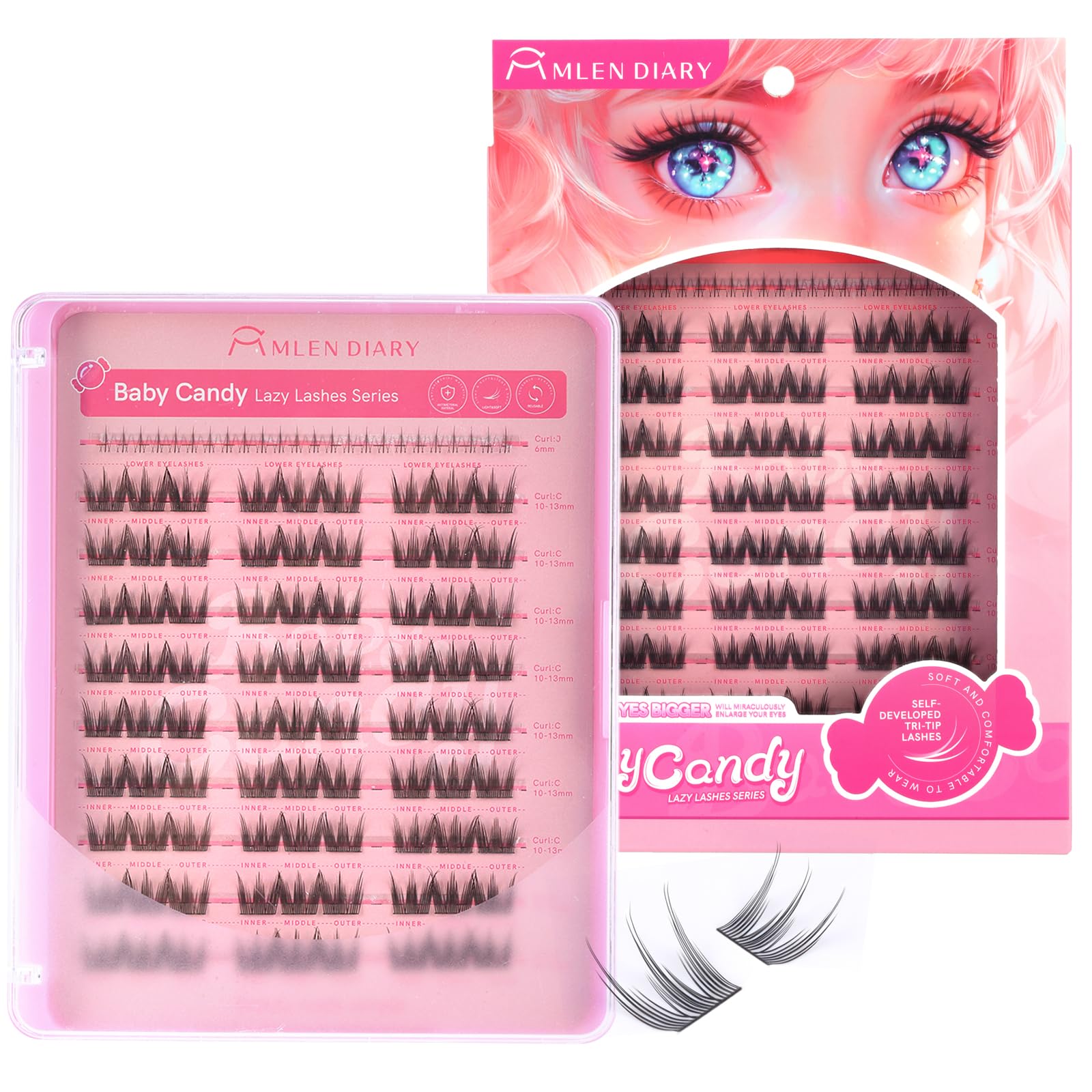 MLEN DIARY Natural C Curl Lash Clusters 10-13mm | 105pcs Wispy Candy Baby Kit