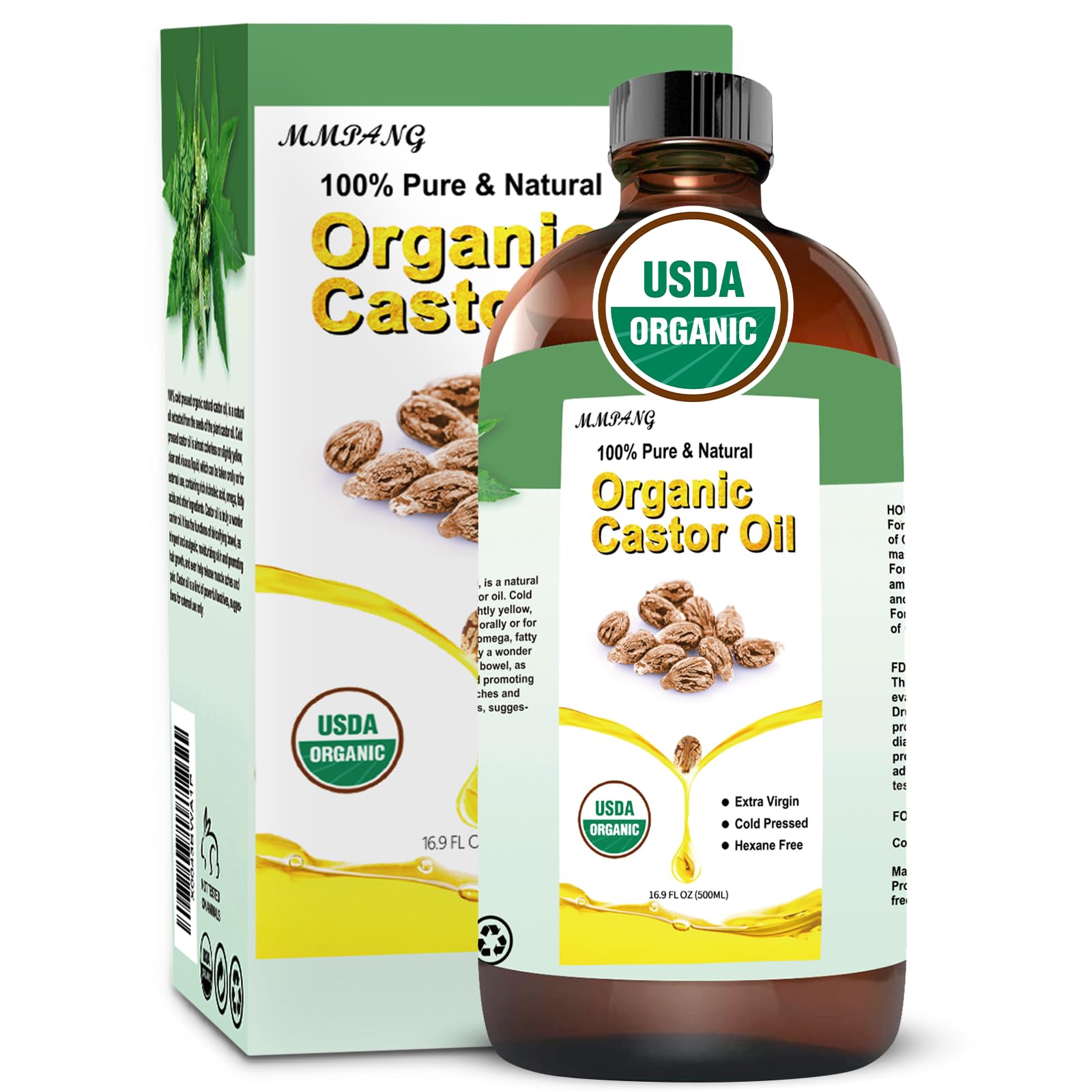 MMPANG Organic Castor Oil – 16.9oz, 100% Pure, Cold-Pressed, Hexane-Free