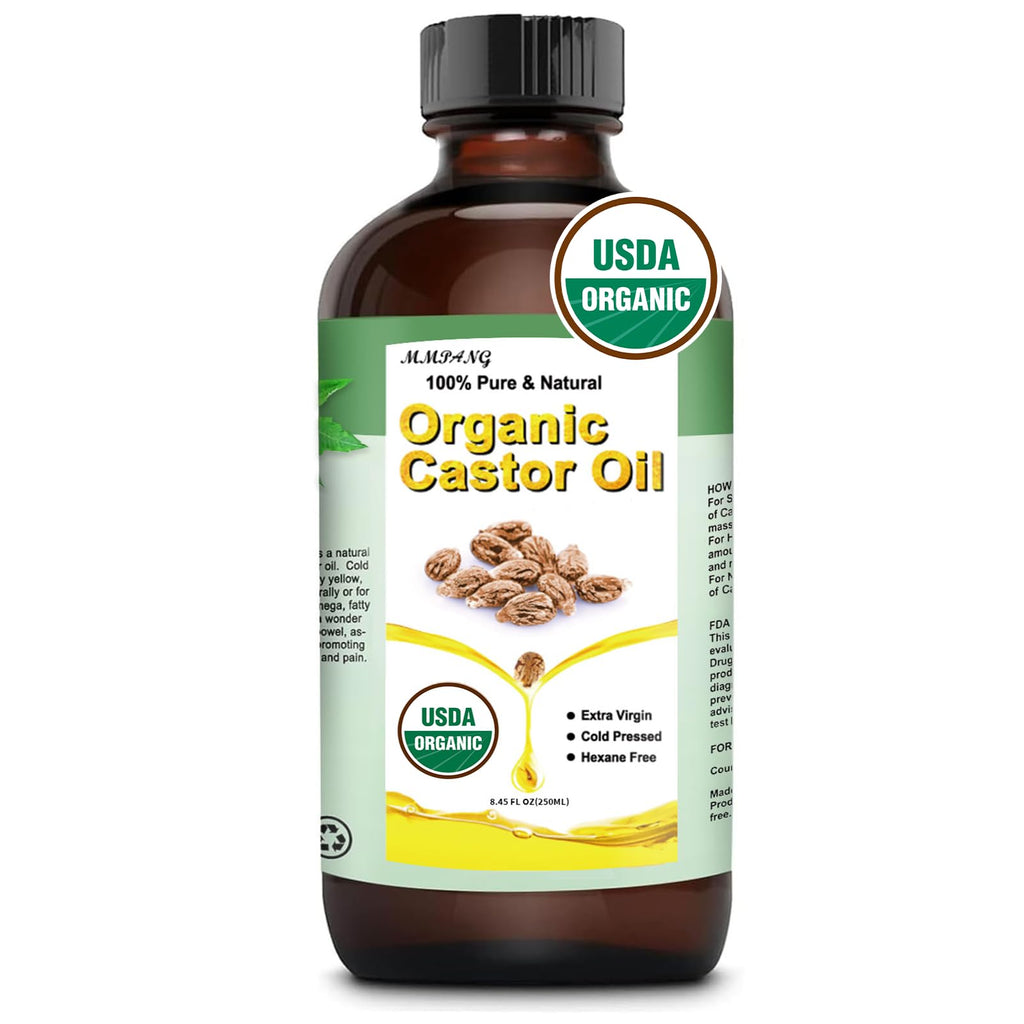 MMPANG Organic Castor Oil for Lashes & Brows – 8oz, USDA Certified Organic, Cold-Pressed, Hexane Free