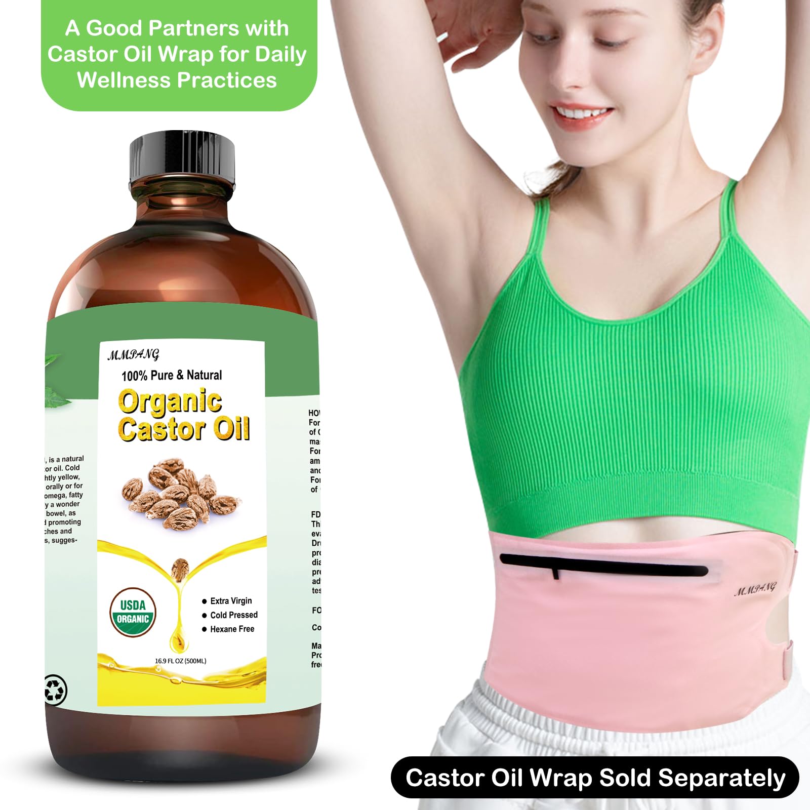 MMPANG Organic Castor Oil – 16.9oz, 100% Pure, Cold-Pressed, Hexane-Free