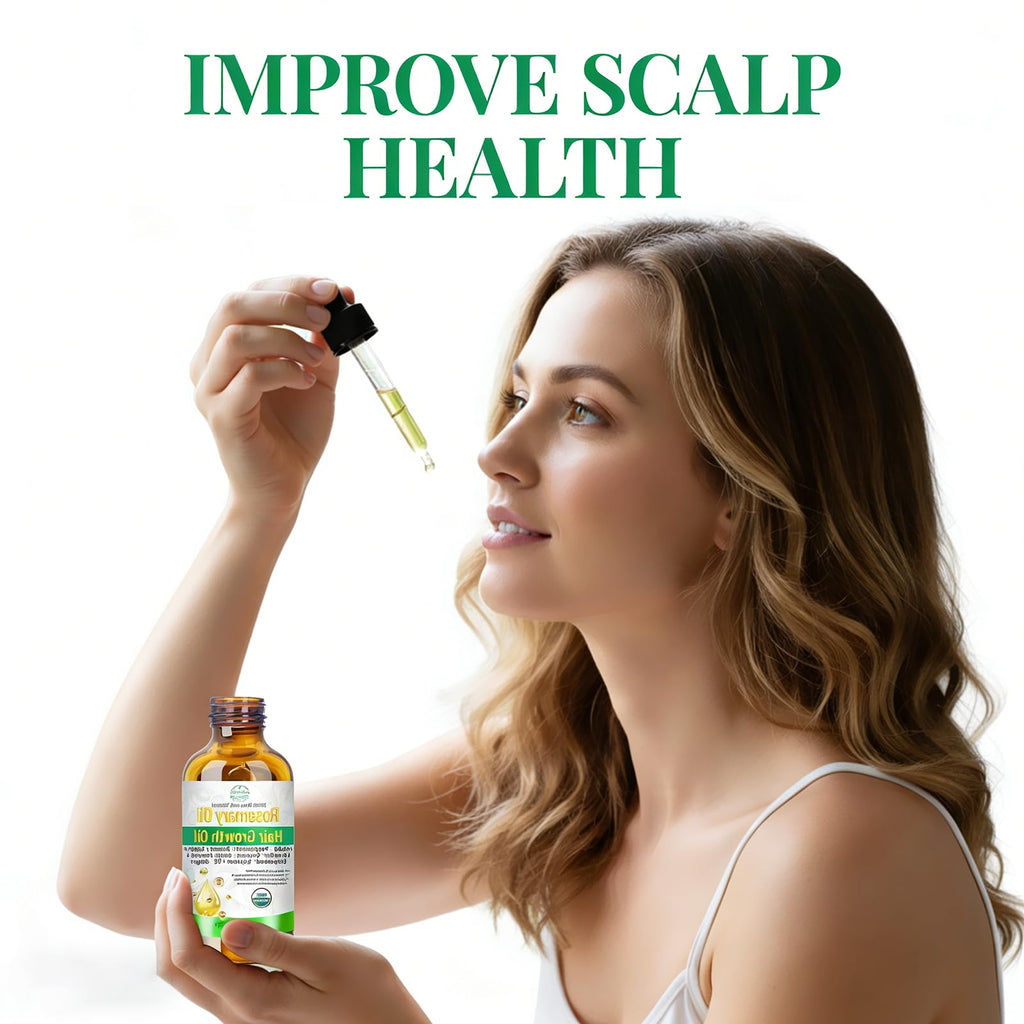 MMPANG Rosemary Oil for Hair Growth – USDA Certified Cold-Pressed with Castor & Peppermint, 4 FL OZ