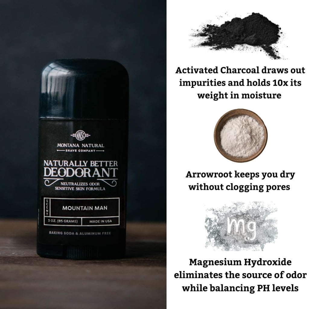 Montana Natural Shave Company Mountain Man Deodorant – Magnesium & Activated Charcoal, Aluminum- and Baking Soda-Free, USA Made (2-Pack)