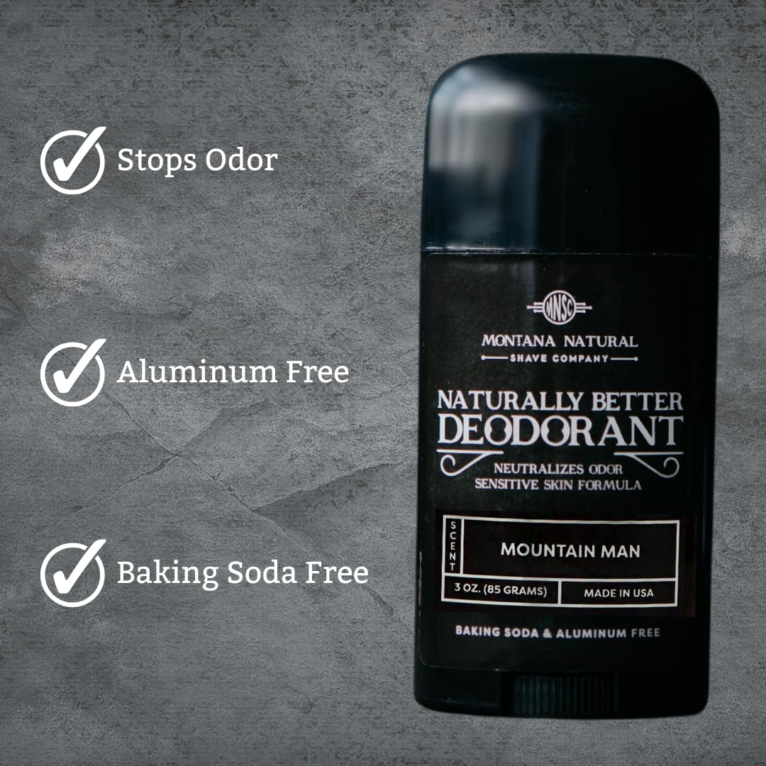 Montana Natural Shave Company Mountain Man Deodorant – Magnesium & Activated Charcoal, Aluminum- and Baking Soda-Free, USA Made (2-Pack)