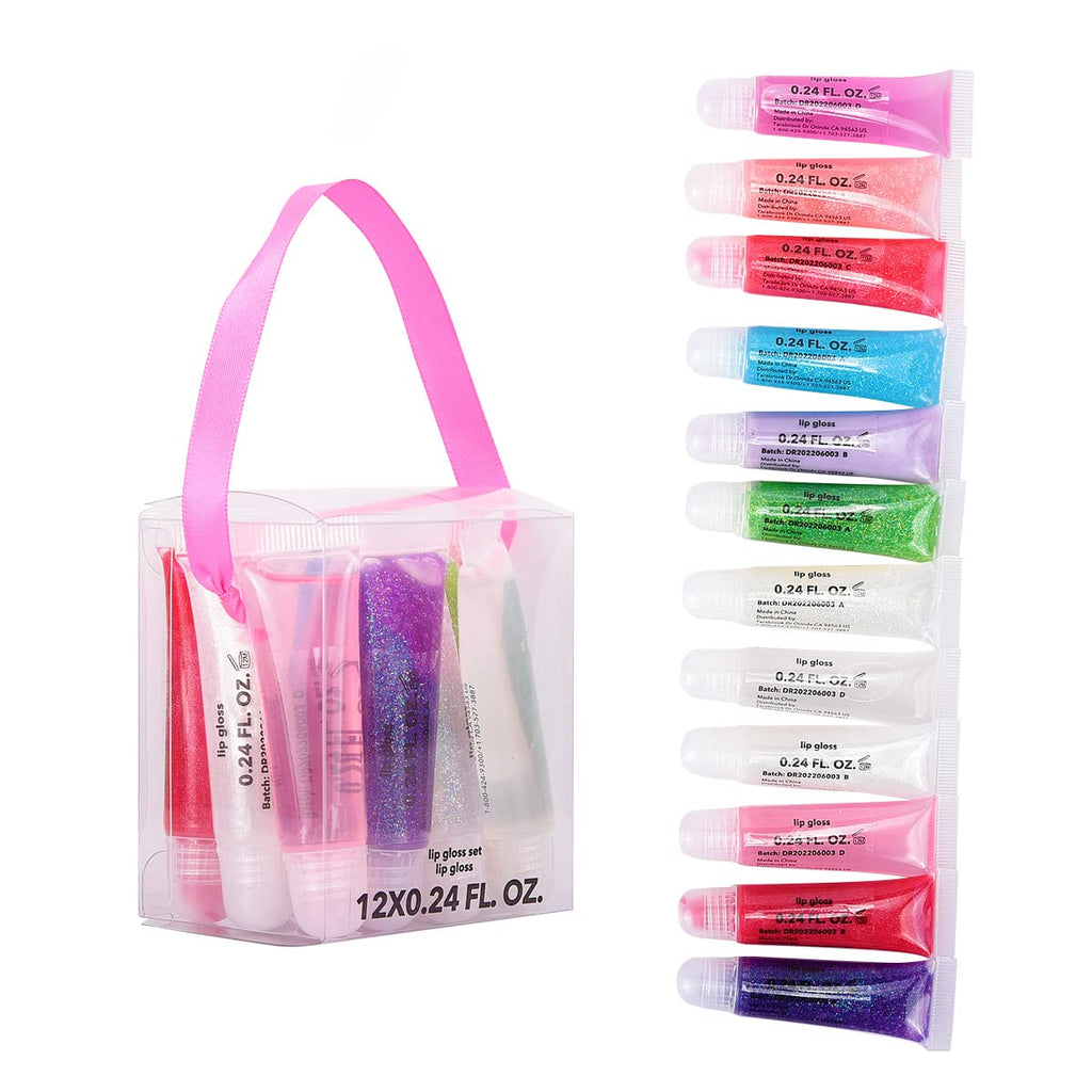 M&U Glitter Lip Gloss Set with Carrying Case – 12 Flavors for Kids & Teens
