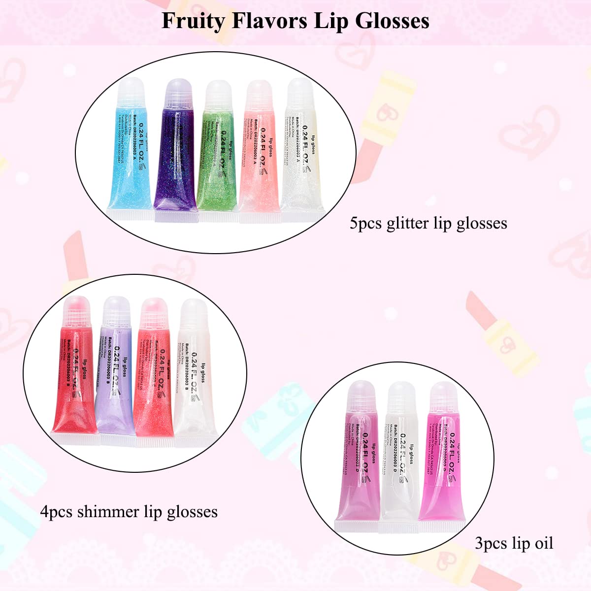 M&U Glitter Lip Gloss Set with Carrying Case – 12 Flavors for Kids & Teens
