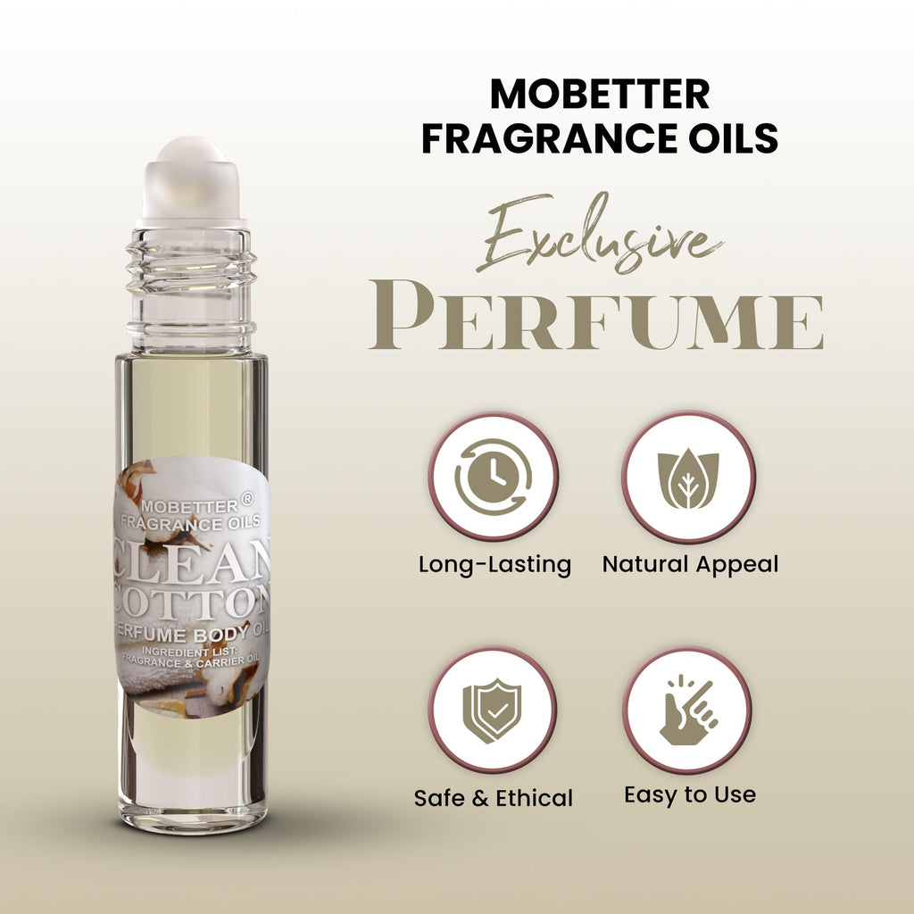 MOBETTER Clean Cotton Perfume Body Oil — Alcohol-Free, Long-Lasting Fragrance
