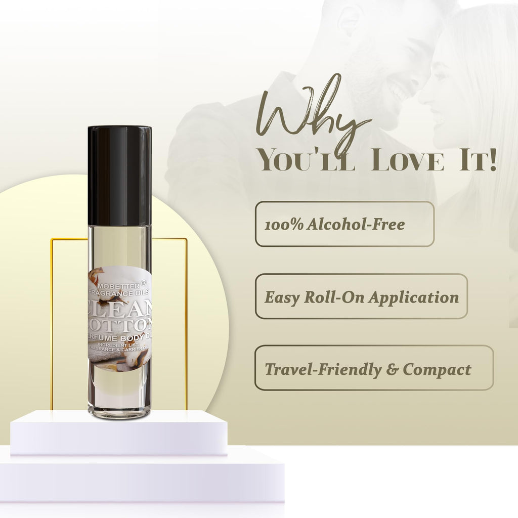 MOBETTER Clean Cotton Perfume Body Oil — Alcohol-Free, Long-Lasting Fragrance