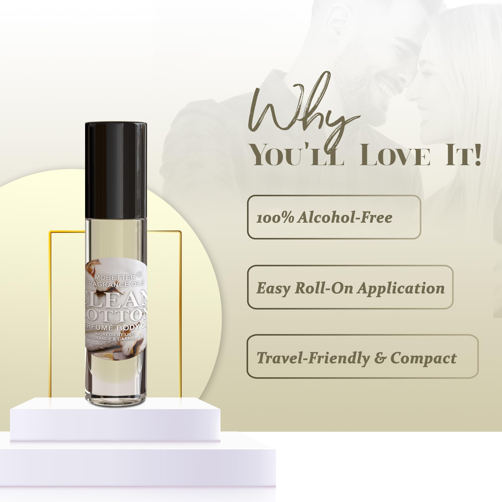 MOBETTER Clean Cotton Perfume Body Oil — Alcohol-Free, Long-Lasting Fragrance