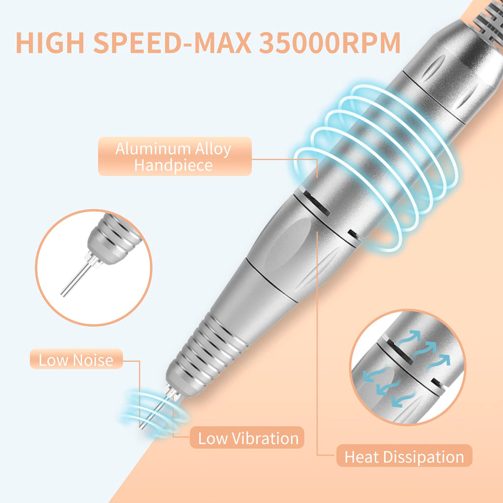 MOCOWIND Portable Nail Drill 35000 RPM – Rechargeable Cordless E-File for Manicure & Pedicure
