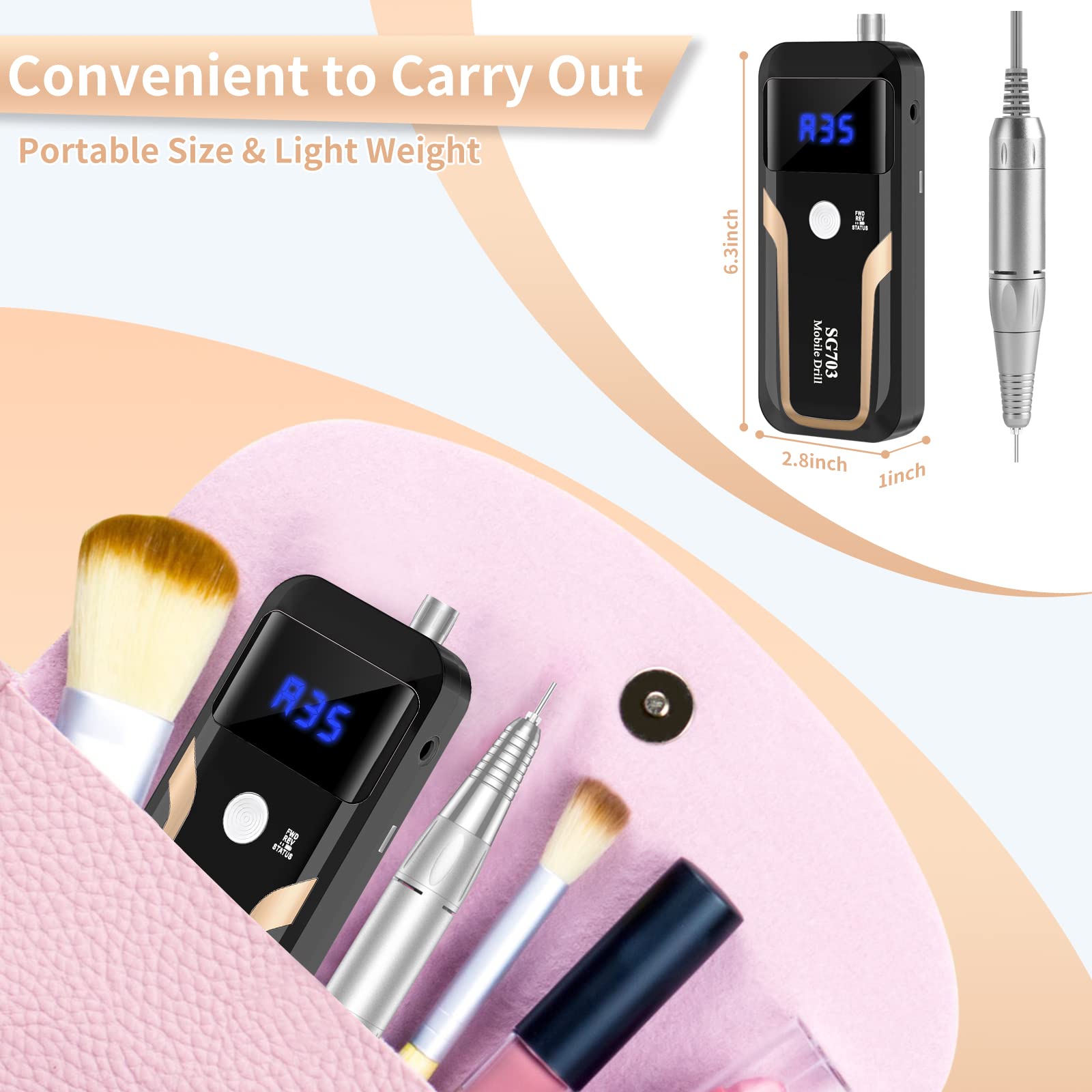 MOCOWIND Portable Nail Drill 35000 RPM – Rechargeable Cordless E-File for Manicure & Pedicure