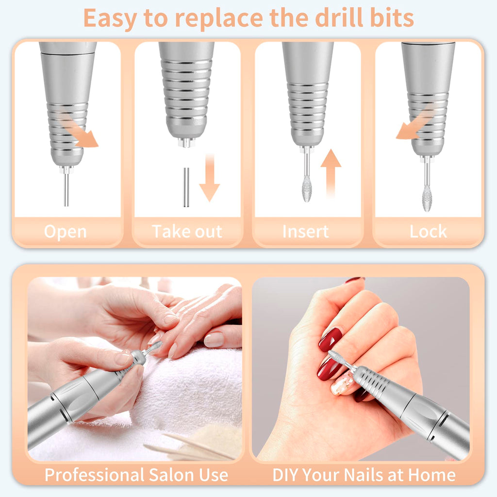 MOCOWIND Portable Nail Drill 35000 RPM – Rechargeable Cordless E-File for Manicure & Pedicure
