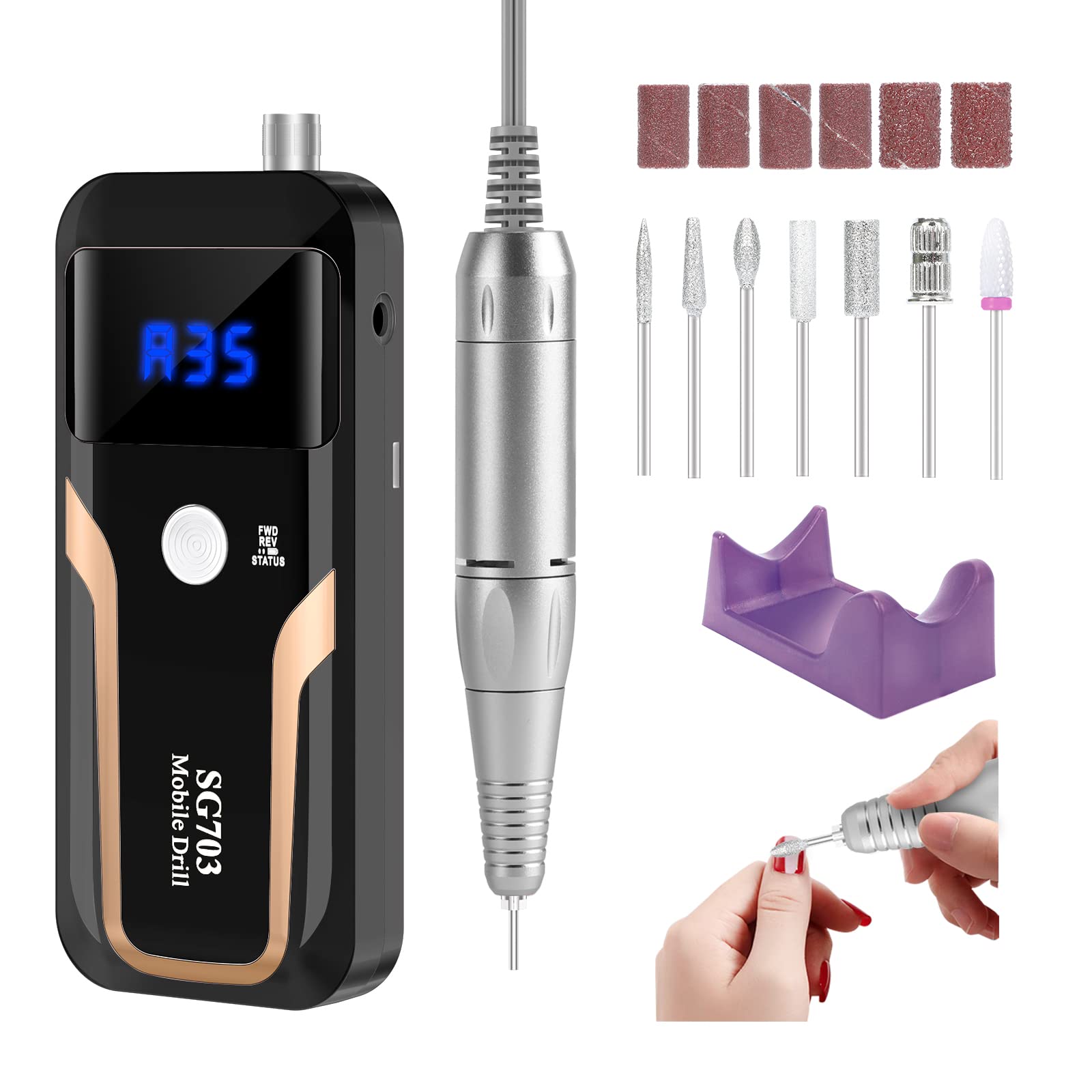 MOCOWIND Portable Nail Drill 35000 RPM – Rechargeable Cordless E-File for Manicure & Pedicure