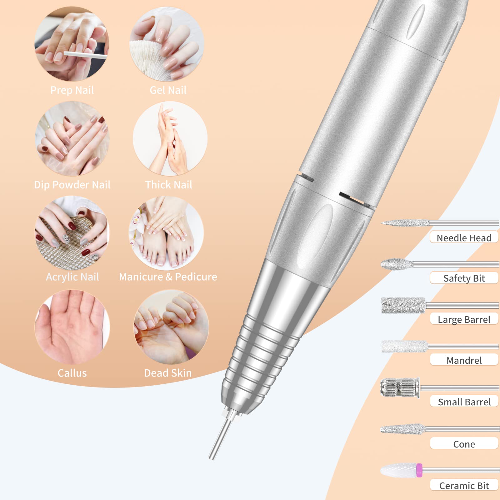 MOCOWIND Portable Nail Drill 35000 RPM – Rechargeable Cordless E-File for Manicure & Pedicure