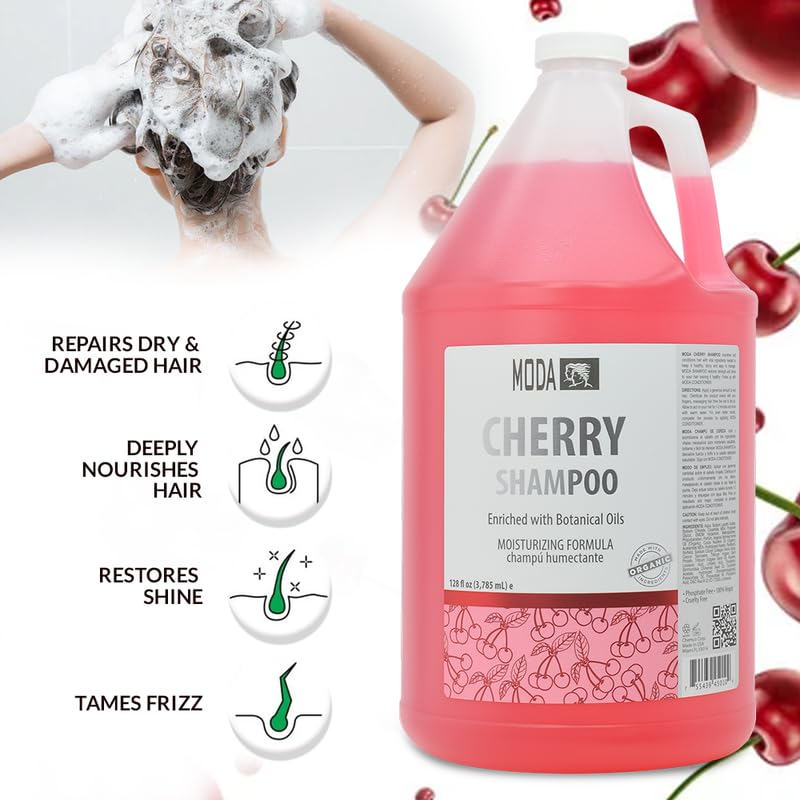 MODA Cherry Shampoo – Deep Cleanse & Nourish for All Hair Types, 128 Oz | USA Made