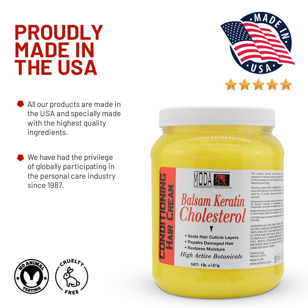 MODA Cholesterol Deep Conditioning Hair Cream – Keratin, Panthenol, Collagen Amino Acids, Jojoba Oil, Vitamin E (64 Oz)