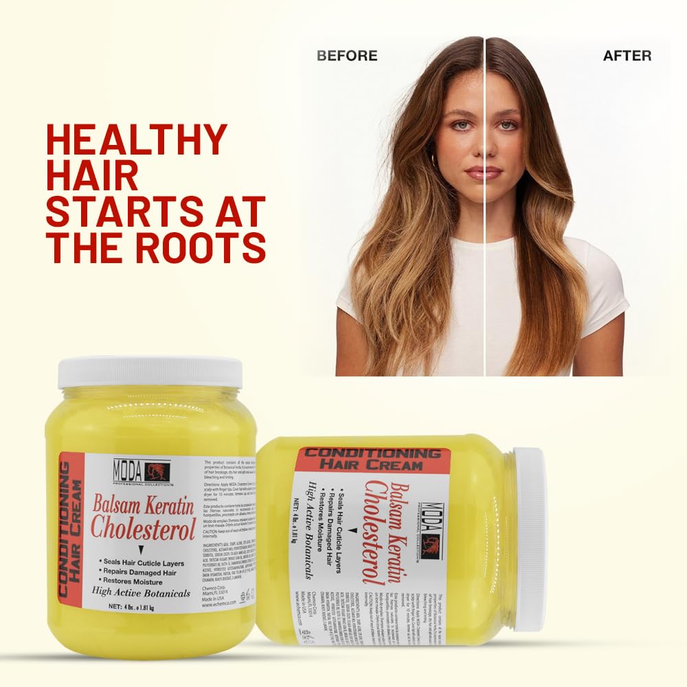 MODA Cholesterol Deep Conditioning Hair Cream – Keratin, Panthenol, Collagen Amino Acids, Jojoba Oil, Vitamin E (64 Oz)