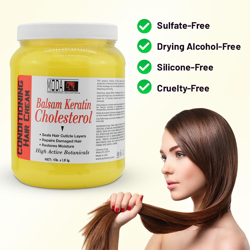 MODA Cholesterol Deep Conditioning Hair Cream – Keratin, Panthenol, Collagen Amino Acids, Jojoba Oil, Vitamin E (64 Oz)
