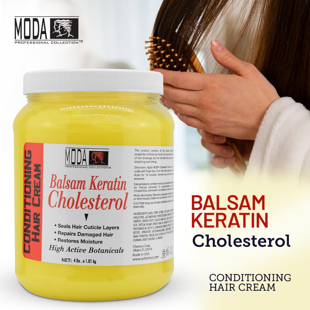 MODA Cholesterol Deep Conditioning Hair Cream – Keratin, Panthenol, Collagen Amino Acids, Jojoba Oil, Vitamin E (64 Oz)