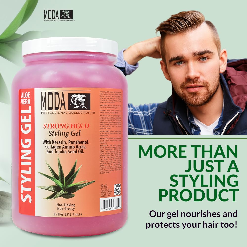 MODA Strong Hold Styling Gel – Maximum Hold for All Hair Types | Nourishing Glycerin, Keratin, Panthenol, Collagen & Vitamin E – 85 oz