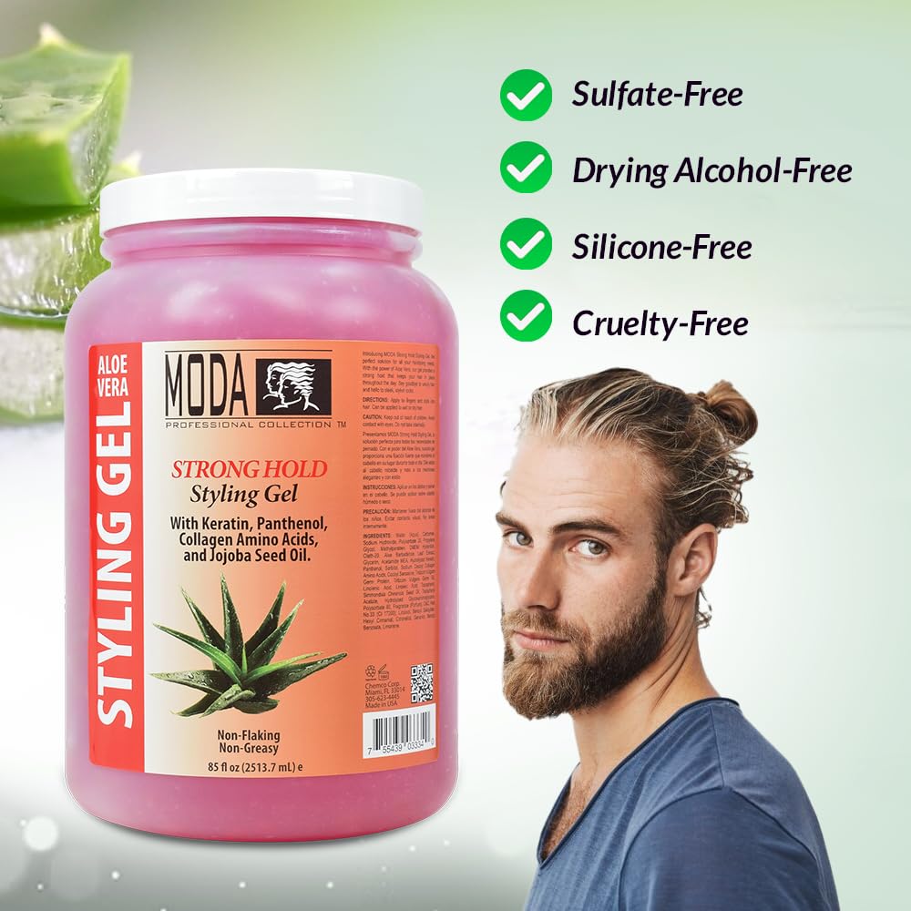 MODA Strong Hold Styling Gel – Maximum Hold for All Hair Types | Nourishing Glycerin, Keratin, Panthenol, Collagen & Vitamin E – 85 oz