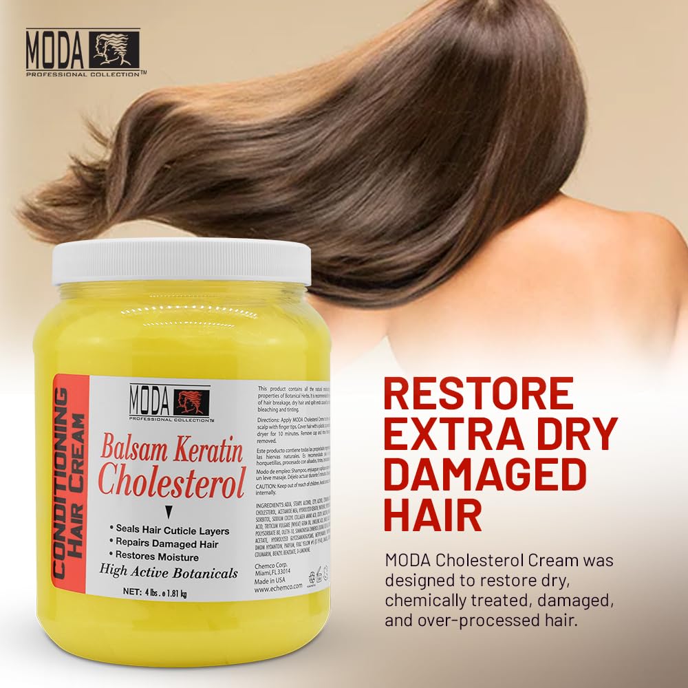 MODA Cholesterol Deep Conditioning Hair Cream – Keratin, Panthenol, Collagen Amino Acids, Jojoba Oil, Vitamin E (64 Oz)