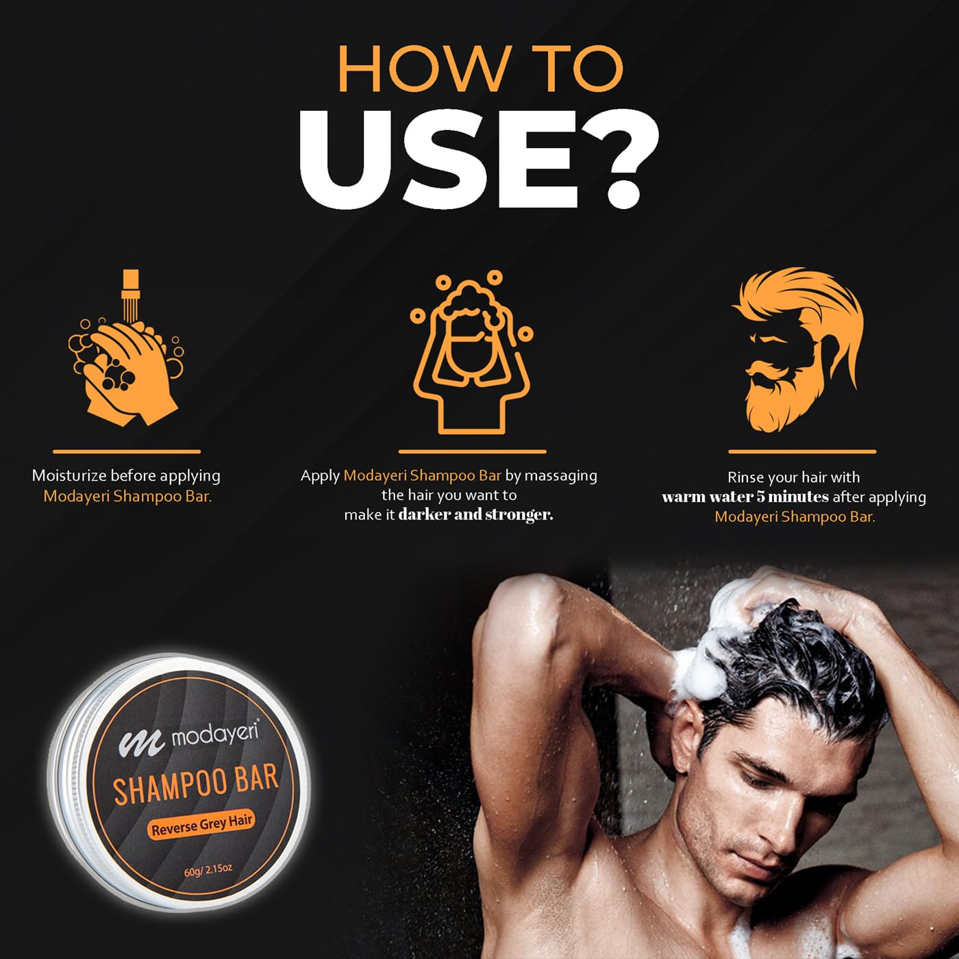 Modayeri Reverse Grey Hair Shampoo Bar – Natural Anti-Grey Treatment, Sulfate-Free, 2.15 oz