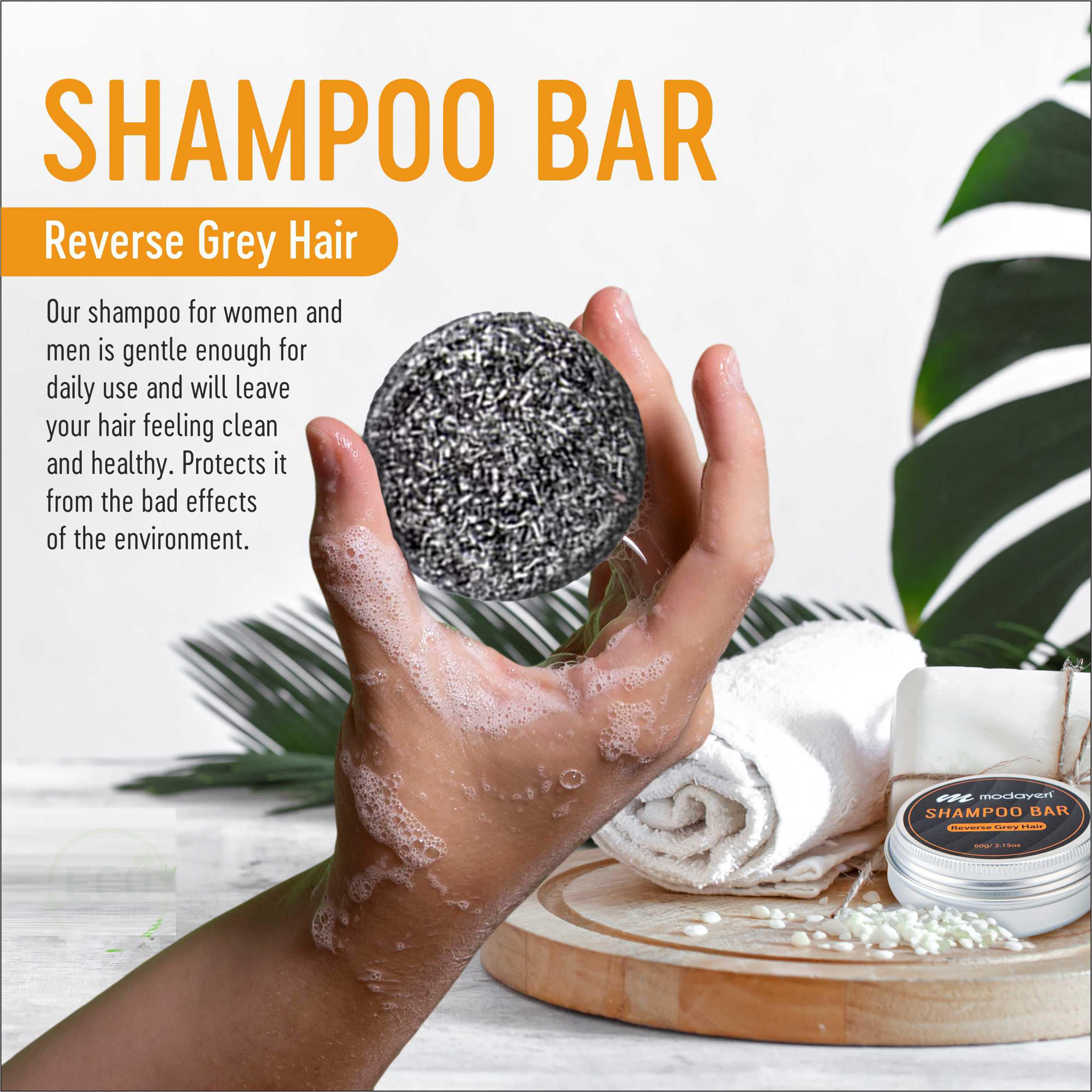 Modayeri Reverse Grey Hair Shampoo Bar – Natural Anti-Grey Treatment, Sulfate-Free, 2.15 oz