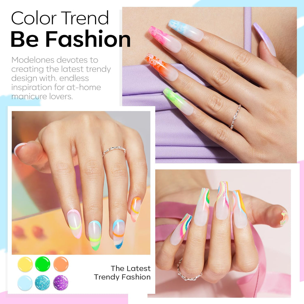 Modelones 40 Pcs Gel Nail Polish Set – 36 Neon Colors + 4 Coats (Base/Top), Soak-Off Gel Manicure